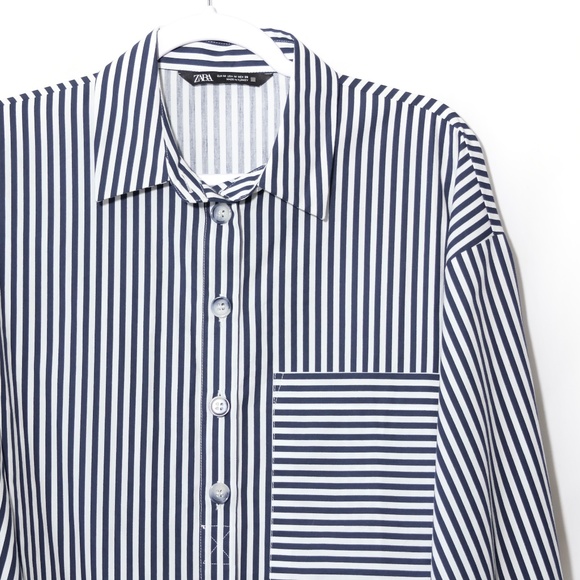 ZARA White And Blue 100% Cotton Striped Poplin Shirt SIZE M - Picture 11 of 15